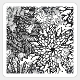 Floral Mandala Explosion -  Black and White Zentangle - Digitally Illustrated Flower Pattern for Home Decor, Clothing Fabric, Curtains, Bedding, Pillows, Upholstery, Phone Cases and Stationary Sticker